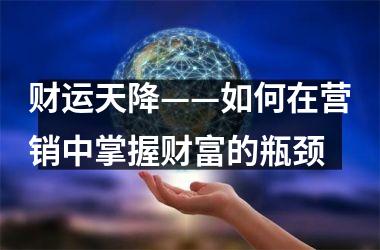 财运天降——如何在营销中掌握财富的瓶颈