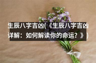 生辰八字吉凶(《生辰八字吉凶详解：如何解读你的命运？》)